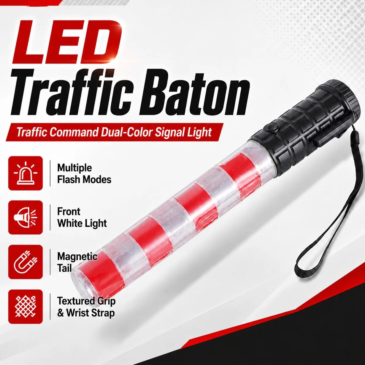 Bastone Luminoso Traffico, LED Segnalatore Luminoso, Bacchetta di Segnalazione con modalità Lampeggiante, per Aeroporto Parcheggio