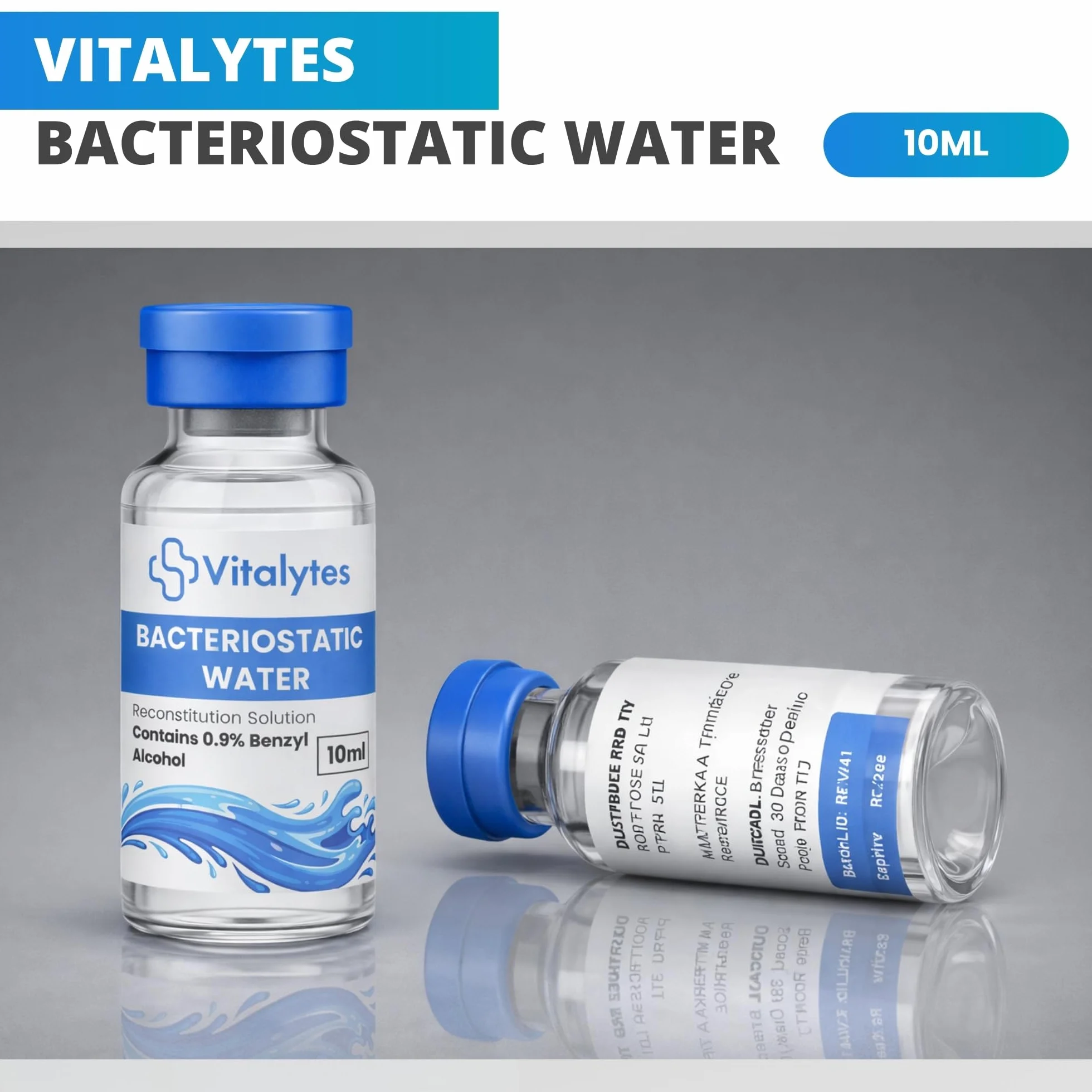 Vitalytes Acqua batteriostatica 10 ml soluzione ricostituzione laboratorio alcool benzilico 0,9% diluente sterile vetro borosilicato