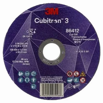 3M - Disco da taglio Cubitron3, 125 x 1 mm, per Inox/acciaio, grana di precisione, forma dritta