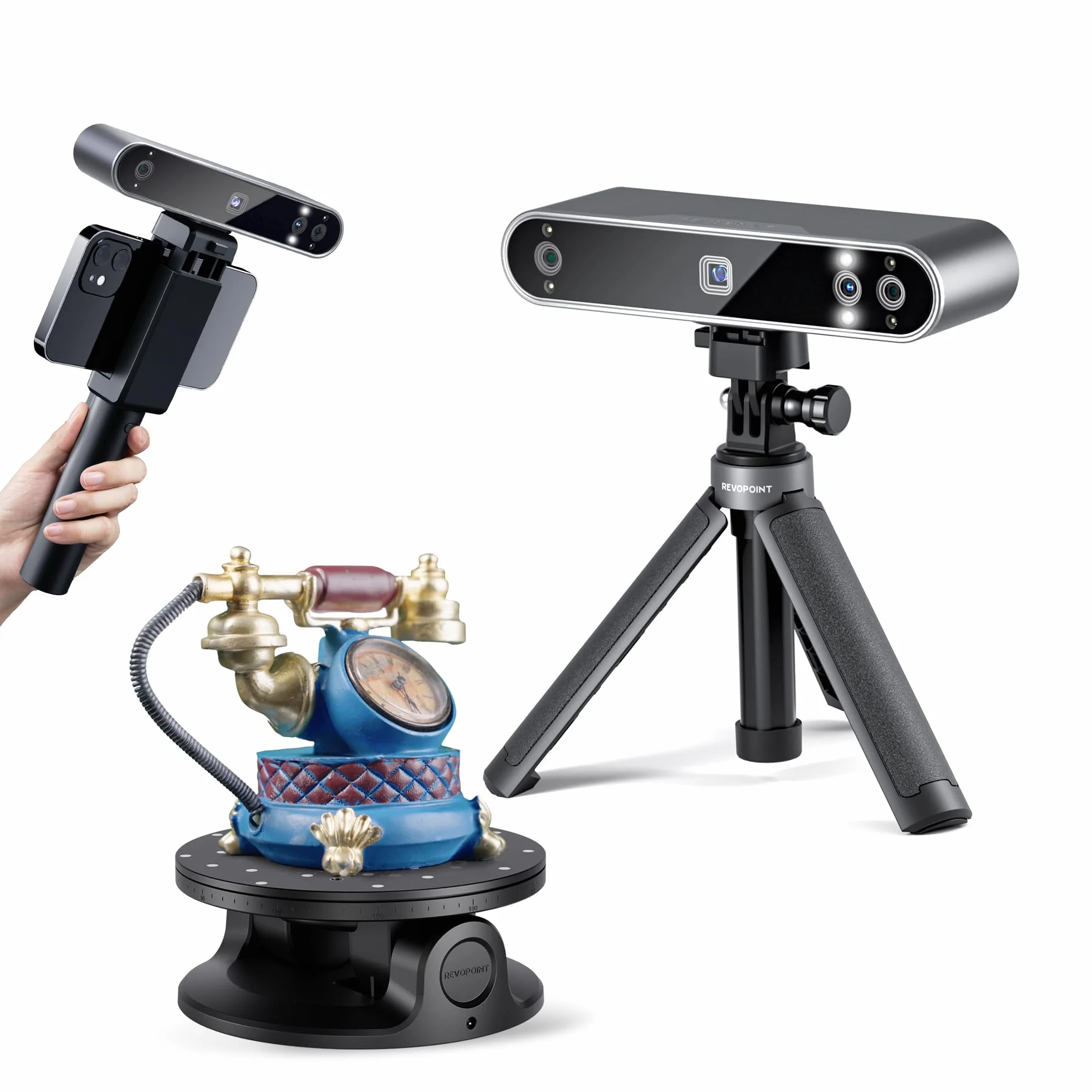 Scanner 3D portatile Revopoint POP 3 per stampante 3d, precisione di 0,05 mm e velocità di scansione fino a 18 FPS, supporto per smartphone e laptop - Avanzato