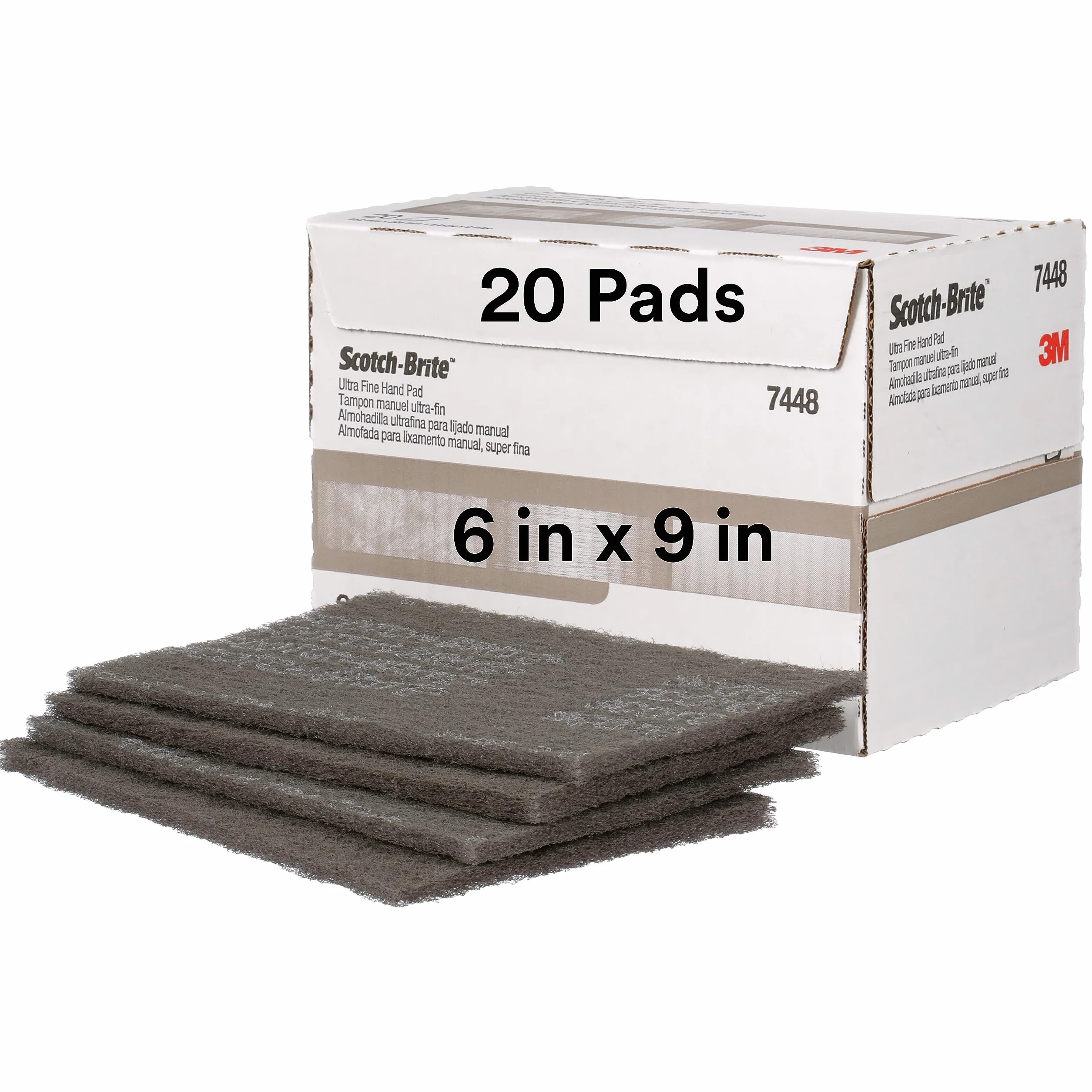 Scotch-Brite 04028 7448 - Cuscinetto a mano ultra fine, 15,2 x 22,9 cm, grana abrasiva al carburo di silicio, diametro 10,2 cm, confezione da 20