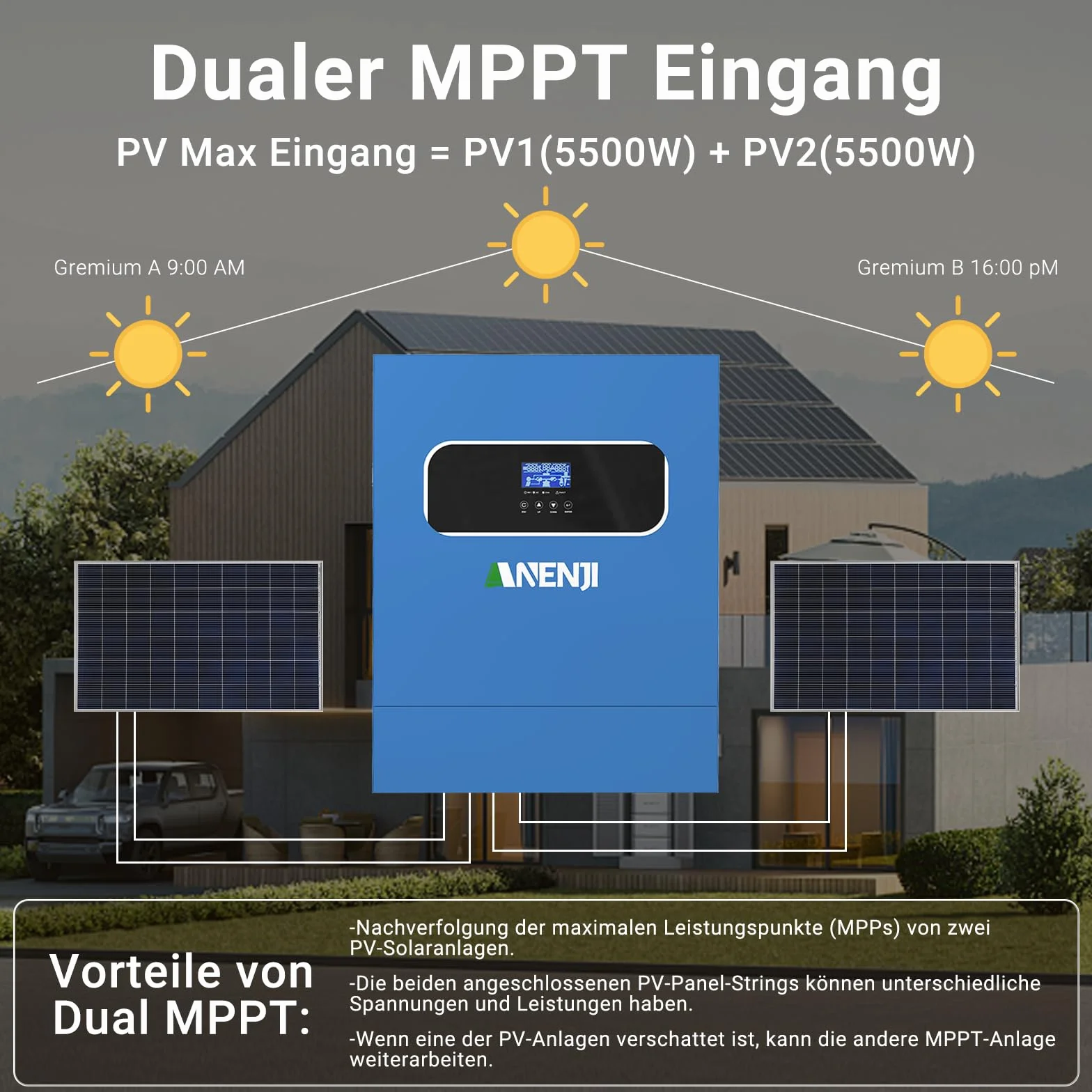 11KW Inverter ibrido 48V, 2 Ingressi FV, Funziona Senza Batteria, Inverter a Onda Sinusoidale Pura (WiFi/BMS), FV 60-500VDC, In Grado Di Immettere Energia In Rete, Con Modulo WiFi