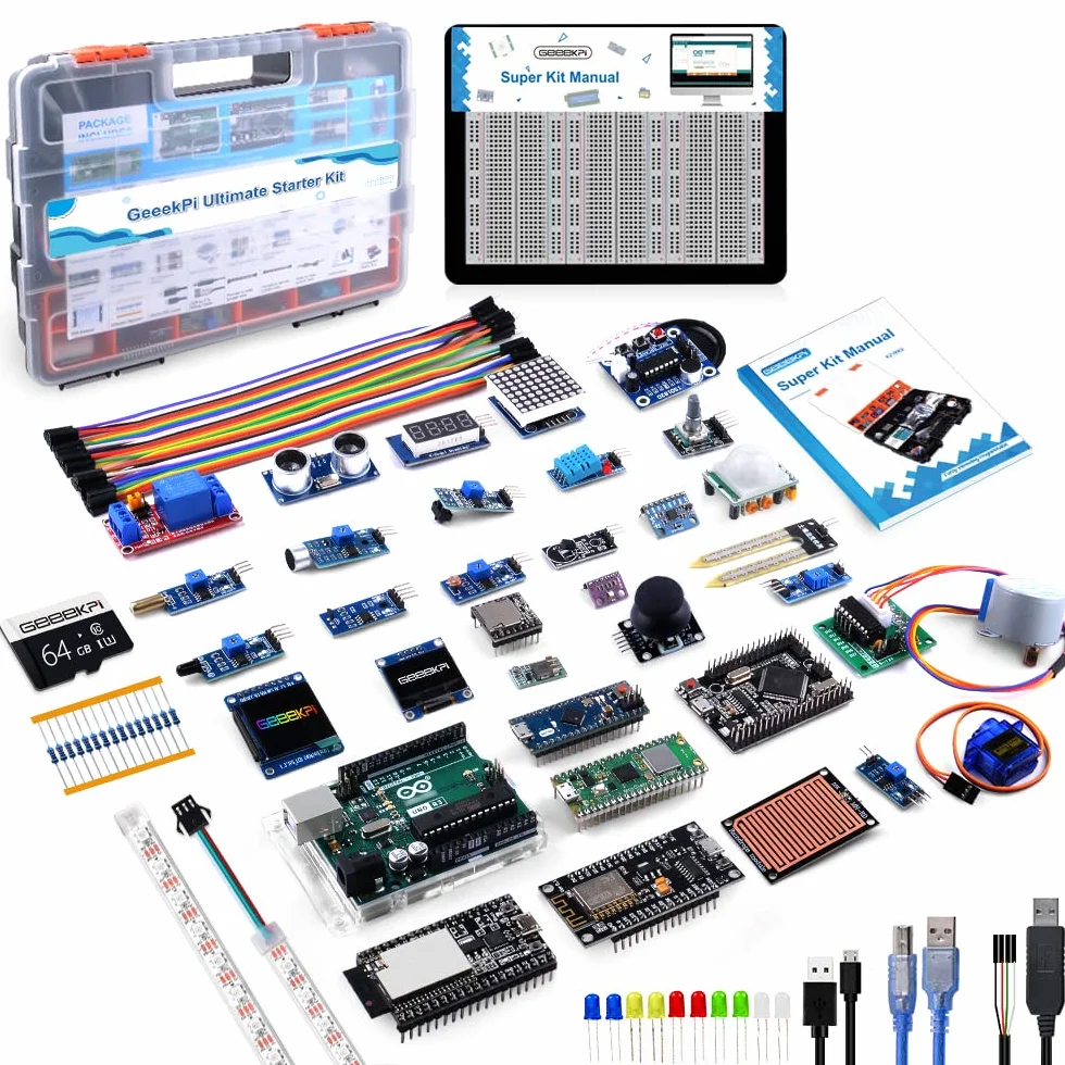 GeeekPi Ultimate Starter Kit, compatibile con Arduino UNO, Arduino Mega 2560, ESP32-WROVER, Raspberry Pi Pico W per principianti RPi e ingegneri software, Multi MCU Dev Board, sensori, tutorial